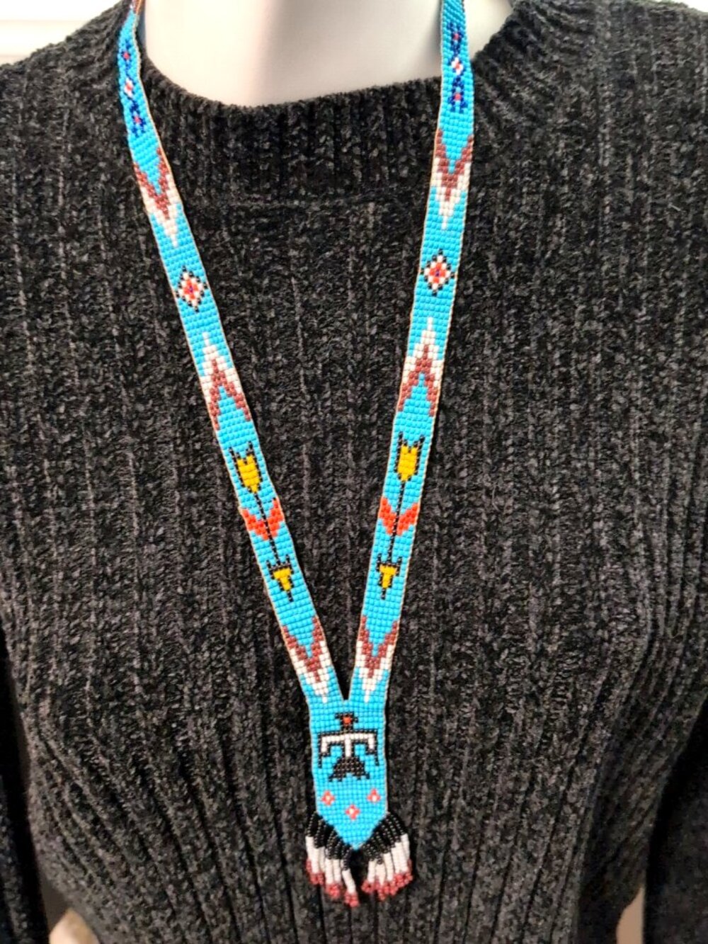 Vintage Handmade Beaded Southwestern Style Necklace 30" Long 1/2" Wide VGC